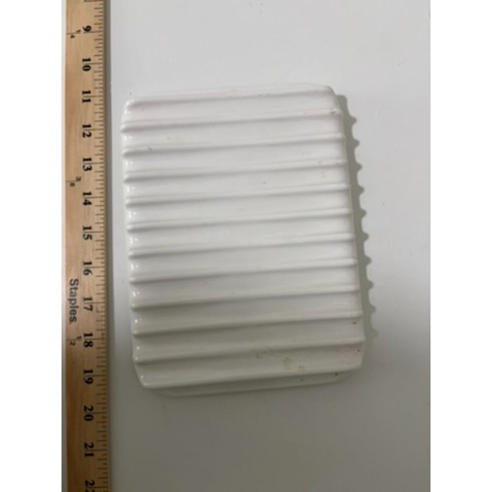 Vtg. White ceramic ribbed mircrowave rack likely corning ware